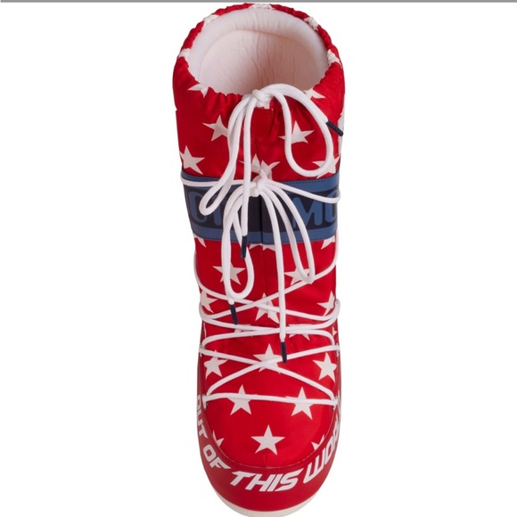 MOON BOOT Icon Retrobiker Boots White Red Stars EU 35/38 39/41 42/44 45/47 NEW - Picture 2 of 6